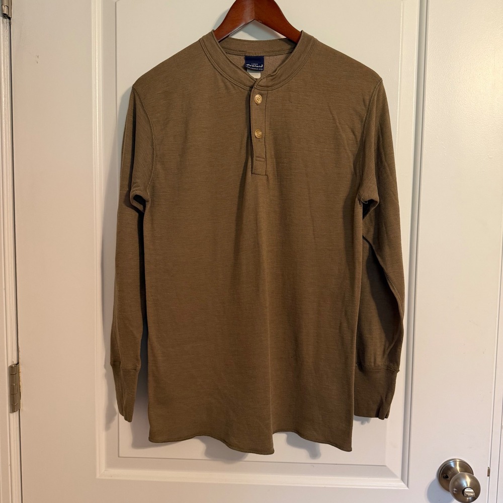 Vintage Duofold Henley Shirt Mens Large Brown Wool Blend Thermal Made in USA
